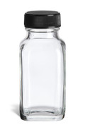 2 oz Clear French Square Glass Bottle with Black Cap - FSQ2