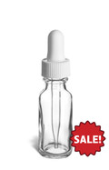 1/2 oz Clear Boston Round Glass Bottle with White Dropper - BRF1/2WD - ON SALE!