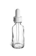 1 oz Clear Boston Round Glass Bottle with White Dropper - BRF1WD