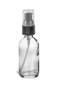 2 oz Clear Boston Round Glass Bottle with Black Treatment Pump - BRF2TB