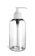 8 oz Clear PET Boston Round Plastic Bottle with White Pump - PXC8PW