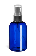 4 oz Blue PET Boston Round Plastic Bottle with Black Treatment Pump - PXB4TB