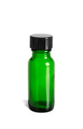 1/2 oz Green Boston Round Glass Bottle with Black Cap - BRG1/2