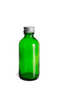 2 oz Green Boston Round Glass Bottle with Silver Cap - BRG2S