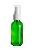 2 oz Green Boston Round Glass Bottle with White Treatment Pump - BRG2TW