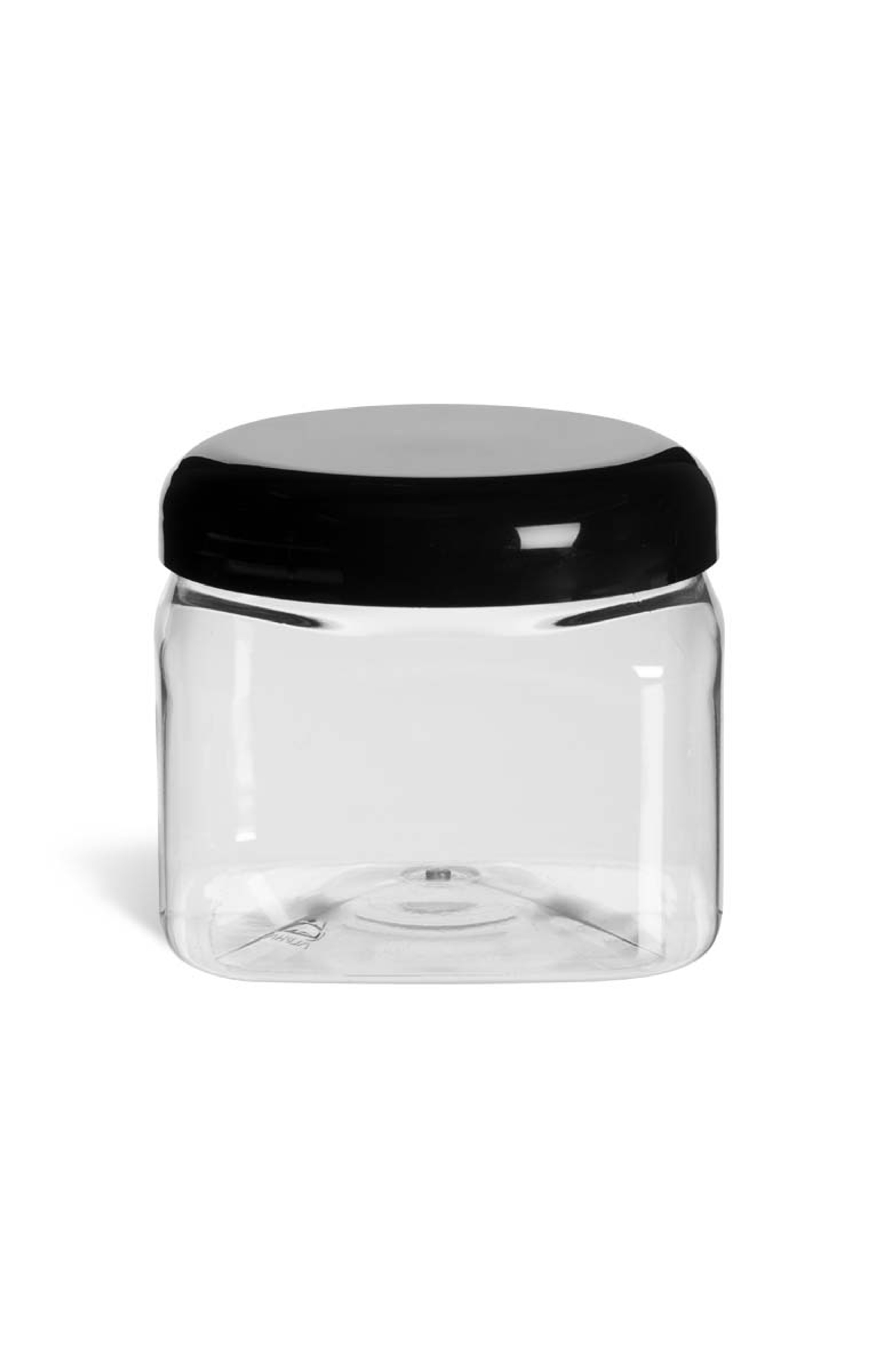 Clear Square PET Jar, Black Dome, 16 oz Specialty Bottle