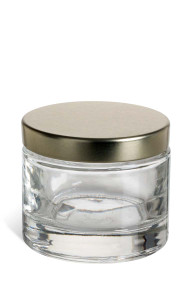 2 oz Heavy Base Clear Glass Jar with Gold Lid - HV2GU