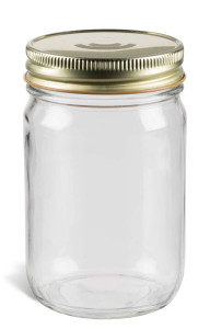 12 oz Eco Mason Glass Jar with Gold Button Lid - ECO12GB