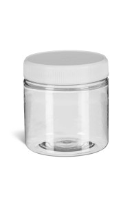 4 oz Clear PET Round Plastic Jar with White Flat Lid - PSC4WF 4 oz Clear PET Round Plastic Jar with White Flat Lid - PSC4WF