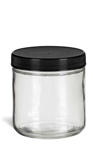 16 oz Clear Straight Sided Glass Jar with Black Plastic Lid - SS16CT 16 oz Clear Straight Sided Glass Jar with Black Plastic Lid - SS16CT