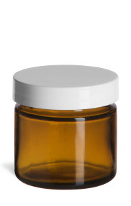.85 oz (25 ml) Amber Straight Sided Glass Jar with Smooth White Lid - SALV1ASW