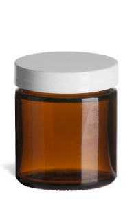 1.7 oz (50 ml) Amber Straight Sided Glass Jar with Smooth White Lid - SALV2ASW
