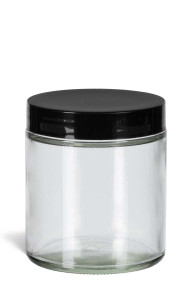 4 oz Clear Straight Sided Glass Jar with Smooth Black Lid - SS4SB 4 oz Clear Straight Sided Glass Jar with Smooth Black Lid - SS4SB