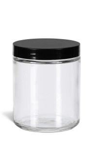 9 oz Clear Straight Sided Glass Jar with Smooth Black Plastic Lid - SS9CTSB