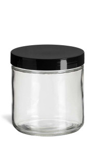 Glass Jar w/ Smooth Black Plastic Lid, 16 oz | Specialty Bottle