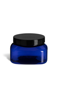 8 oz Blue PET Square Plastic Jar with Smooth Black Lid - PSQB8SB