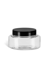 4 oz Clear PET Oval Plastic Jar with Smooth Black Lid - PJPC4SB