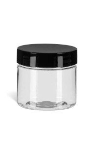 2 oz Clear PET Round Plastic Jar with Smooth Black Lid - PSC2SB 2 oz Clear PET Round Plastic Jar with Smooth Black Lid - PSC2SB