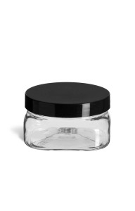 4 oz Clear PET Square Plastic Jar with Smooth Black Lid - PSQC4SB 4 oz Clear PET Square Plastic Jar with Smooth Black Lid - PSQC4SB