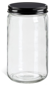 32 oz Clear Straight Sided Mason Jar with Black Metal Lid - EWM32MB 32 oz Clear Straight Sided Mason Jar with Black Metal Lid - EWM32MB