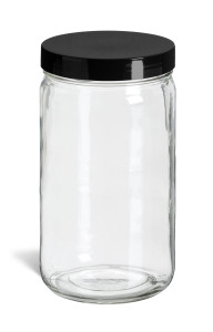32 oz Clear Straight Sided Glass Jar with Smooth Black Plastic Lid - EWM32SB