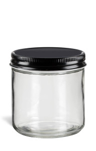 16 oz Clear Straight Sided Glass Jar with Black Metal Lid - SS16CTMB