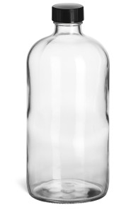 32 oz Clear Boston Round Glass Bottle with Polyseal Cap - PRF32PY 32 oz Clear Boston Round Glass Bottle with Polyseal Cap - PRF32PY