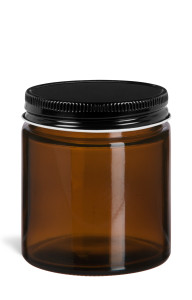 4 oz Amber Straight Sided Glass Jar with Black Metal Lid - SALV4AMB