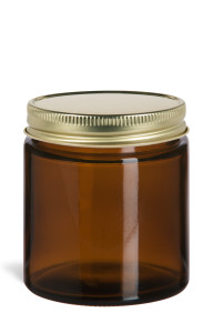 4 oz Amber Straight Sided Glass Jar with Gold Metal Lid - SALV4MG