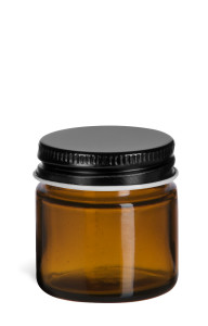 .85 oz (25 ml) Amber Straight Sided Glass Jar with Black Metal Lid - SALV1MB