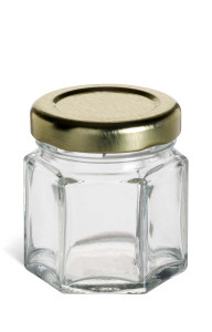 1.5 oz (45 ml) Hexagon Glass Jar with Gold Lid - HEX1 1.5 oz (45 ml) Hexagon Glass Jar with Gold Lid - HEX1