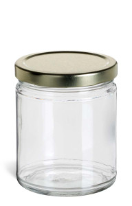 Straight Sided Glass Jar 9 oz w/ Gold Lid