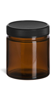 4 oz Amber Straight Sided Glass Jar with Black Lid - SALV4A 4 oz Amber Straight Sided Glass Jar with Black Lid - SALV4A