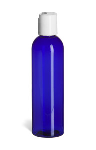 4 oz Blue PET Cosmo Plastic Bottle with White Disc Cap - PBR4DW 4 oz Blue PET Cosmo Plastic Bottle with White Disc Cap - PBR4DW