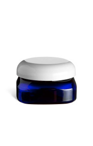 4 oz Blue PET Square Plastic Jar with White Dome Lid - PSQB4WD 4 oz Blue PET Square Plastic Jar with White Dome Lid - PSQB4WD