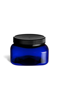 8 oz Blue PET Square Plastic Jar with Black Lid - PSQB8