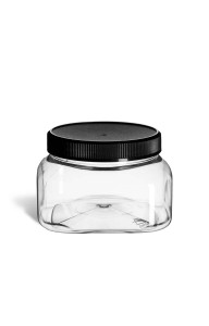 8 oz Clear PET Square Plastic Jar with Black Lid - PSQC8 8 oz Clear PET Square Plastic Jar with Black Lid - PSQC8