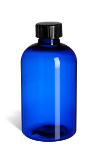 4 oz Blue PET Boston Round Plastic Bottle with Black Cap - PXB4B