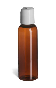 2 oz Amber PET Cosmo Plastic Bottle with White Disc Cap - PAR2DW 2 oz Amber PET Cosmo Plastic Bottle with White Disc Cap - PAR2DW