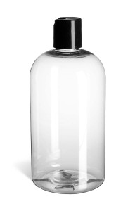 16 oz Clear PET Boston Round Plastic Bottle with Black Disc Cap - PXC16DB 16 oz Clear PET Boston Round Plastic Bottle with Black Disc Cap - PXC16DB