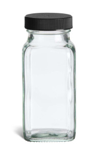 6 oz Spice Jar Square Glass with Shaker Fitment and Black Lid - HBSQ6B 6 oz Spice Jar Square Glass with Shaker Fitment and Black Lid - HBSQ6B