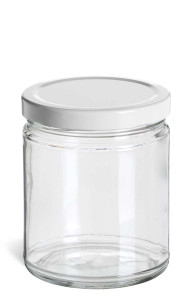 9 oz Clear Straight Sided Glass Jar with White Lid - SS9TLW