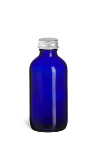 4 oz Cobalt Blue Boston Round Glass Bottle with Silver Cap - BRB4S