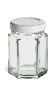 2 oz (55 ml) Hexagon Glass Jar with White Lid - HEX2W 2 oz (55 ml) Hexagon Glass Jar with White Lid - HEX2W