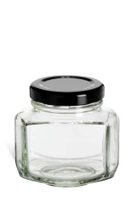 3.75 oz (110 ml) Oval Hexagon Glass Jar with Black Lid - OHX3B