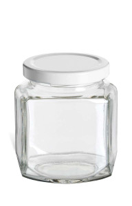 9 oz (270 ml) Oval Hexagon Glass Jar with White Lid - OHX9W