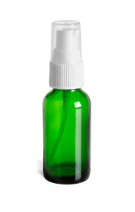 1 oz Green Boston Round Glass Bottle with White Treatment Pump - BRG1TW 1 oz Green Boston Round Glass Bottle with White Treatment Pump - BRG1TW