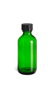 2 oz Green Boston Round Glass Bottle with Black Cap - BRG2