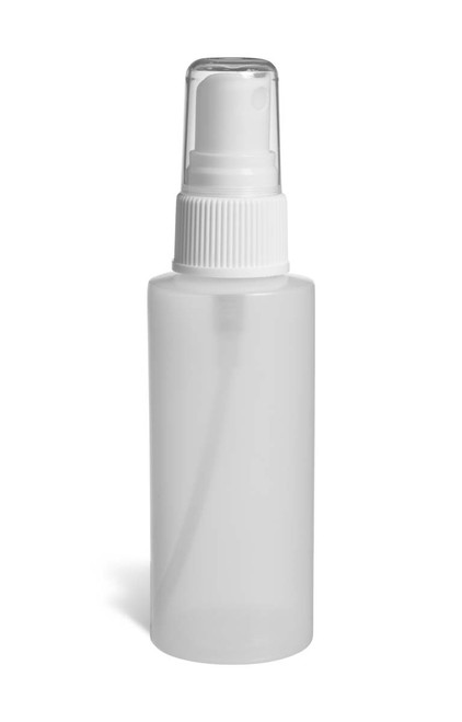 2 oz Natural HDPE Plastic Bottle with White Atomizer - PN2AW