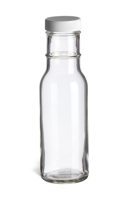 12 oz Round Sauce Bottle with White Cap - SAU12W